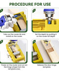 Instructional images demonstrating the No Sweat Door Hinge Jig And Router Mortiser Guide for precise cabinetry installation.