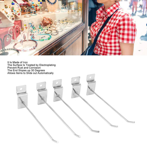 Heavy Duty Slat Wall Hooks Slot Plate Hook Slotted Plate Single Wire Hooks 15cm Iron Silver Electroplated with 30 Degree Tip