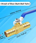 Size diagram of Hose Barb Ball Valve Kit Five Eighths Inch Shut Off Valve