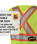 Men's High Visibility Tear Away Safety Vest With Full Mesh Back Class Two Reflective Tape Road Crew Favorite Construction Traffic Control Site Gear Yellow showing back with reflective tape.