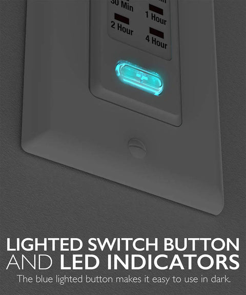 Programmable In Wall Countdown Light Timer Switch For Bathrooms And Heaters With 9 Preset Settings Including 5 10 15 20 30 Minute And 1 2 4 Hour Timers Easy Install 1875W Neutral Wire Required ETL Listed 2 Pack, blue LED button