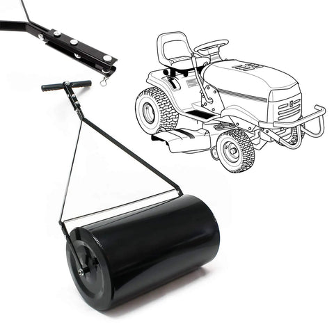 Heavy Duty Lawn Roller For Push Or Tow Behind, 16 Gallon Or 60L Water Sand Fill, Easy Turn Tethered Plug, Tractor Pull Style