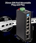 Rugged 4 Port Gigabit Industrial Ethernet Switch With 1 SFP Uplink And 1 RJ45 Port Din Rail mountable shown in dimension view