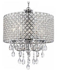 Chrome Finish 4 Light Round Drum Crystal Chandelier With Adjustable Cable Up To 80cm, showing crystal accents and chrome details.