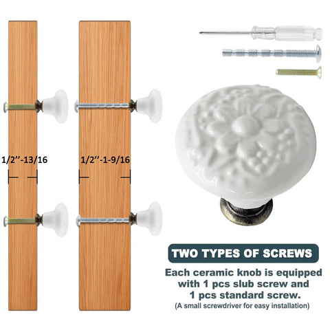 12 Pack White Ceramic Kitchen Cabinet Knobs With Two Screw Sizes And Includes Mini Screwdriver For Easy Install, 34mm Diameter And 30mm Height, Modern Durable Hardware For Cabinets And Drawers. white ceramic cabinet knob with two screw sizes and mini screwdriver