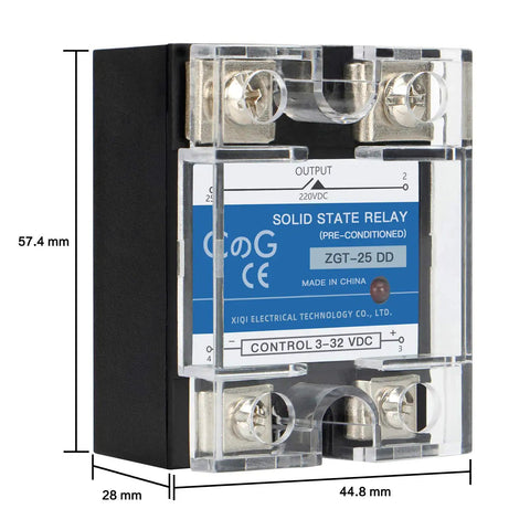 Solid State Relay SSR-25DD 25A DC To DC Control, 3-32VDC Input To 5-240VDC Output, Single Phase Relay With Plastic Cover