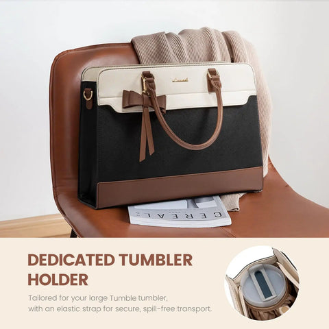 Women Laptop Tote Bag Waterproof Leather Work Bag Spacious Computer Handbag with Durable Bottom Feet Boss Lady Style