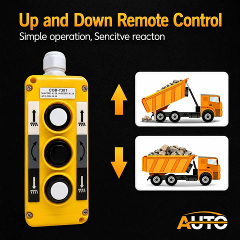 Sturdy Waterproof Industrial Crane Pushbutton Switch Control Box With Three Button Operation for Electric Hoist Lift and Automation Robots, yellow control box design