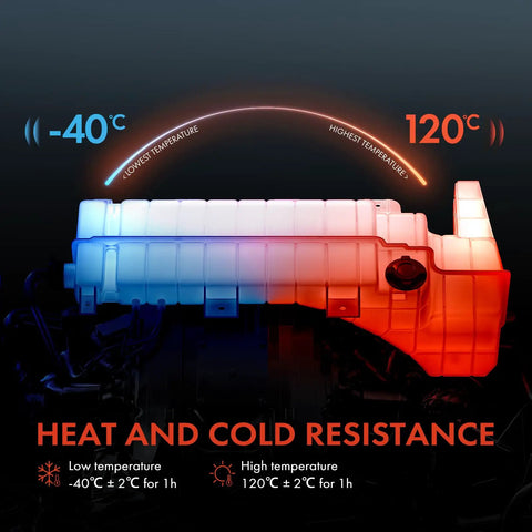 Heavy Duty Engine Coolant Reservoir With Caps And Sensor For Volvo VNL VHD VNM Trucks and Mack showing temperature range