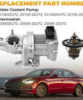 Road Ready Performance Water Coolant Pump And Thermostat Kit Compatible With Hyundai Sonata Hybrid Two Liter Engines 2016 To 2020 Kia Optima Drop In Straight Swap Fix, showing pump and thermostat.