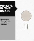 Maven Dummy Door Knob For Closets And French Double Doors, Satin Nickel non-turning knob with screws and box contents