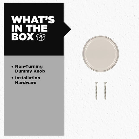 Maven Dummy Door Knob For Closets And French Double Doors, Satin Nickel non-turning knob with screws and box contents