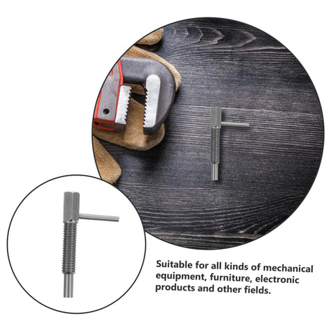 Heavy Duty Retractable Spring Plunger Pin With Comfortable Handle, Stainless Steel Safety Latch on wooden surface next to tools.