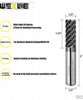 Six Flute Carbide End Mill Square Cutter With Fifty Degree High Helix For High Hardness Steel Finishing, One Half Inch Shank