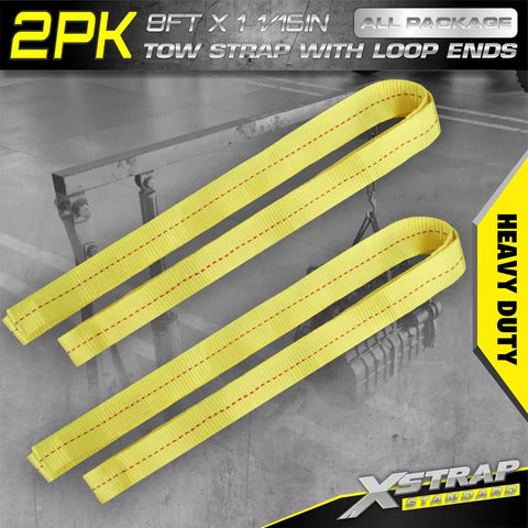 Two Pack Three Quarter Inch By Eight Foot Web Tow Straps Loop End Design Delivers No Sweat Heavy Lifts Rust Resistant Poly Build Offers Hella Durable 5000 Pound Break Strength For Trail Tasks