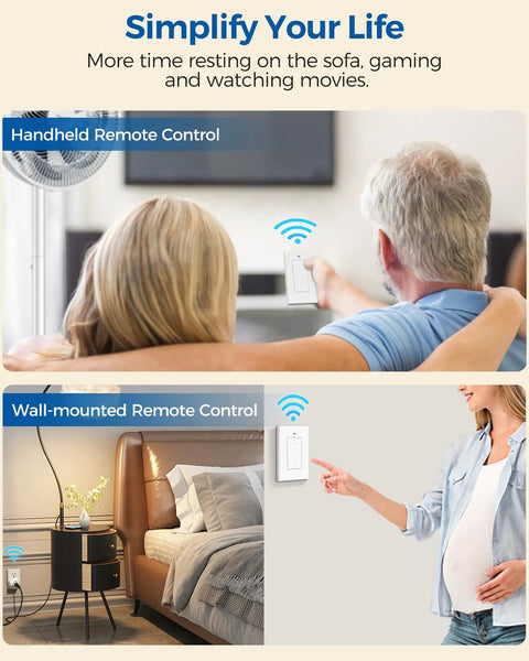 Remote Control Outlet Switch For Lamps And Lights, Wireless Light Switch With On Off Remote, Wall and Handheld Use, 100Ft RF Range.