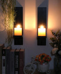 Premium Quality Hardwood Wall Candle Sconces Pair, black wood wall holders with candles, perfect for rustic home decor.