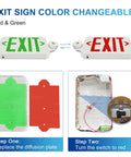 4 Pack Exit Sign With Emergency Lights, Red And Green Color Change, guide showing color change steps, adjustable LED heads