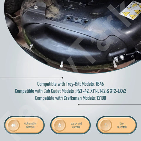 Mulch Plug Kit For 42 Inch Lawn Mower Decks Compatible With MTD Cub Cadet Craftsman 2012 And Later Fits 63105195A 631-05195A 19A30055100 LTX 1045 1046 VT LTX 1050KH Models Replaces 631-05195 And 63105195A Easy Install Rugged Build black plastic mower deck mulch plug installed on 42-inch deck