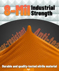 Orange nitrile glove with diamond-grip texture, 8-mil industrial-strength, close-up view