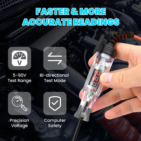 Beast Digital LED Test Light For Automotive 5 To 90 Volts, Bidirectional Circuit Tester With Real Time Voltage Display, Extended Spring Wire And Probes For Car, Truck, RV And Other Vehicles held in hand