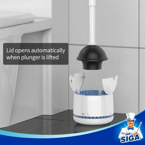 Heavy Duty Toilet Plunger With Holder, Ergonomic Handle, No Nonsense Space Saving Bathroom Setup, Ventilated Holder Keeps Plunger Head Hidden