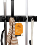 Heavy Duty ABS Plastic Broom Holder With Five Auto Adjustable Slots And Six Retractable Hooks Wall Mount Mop And Broom Hanger