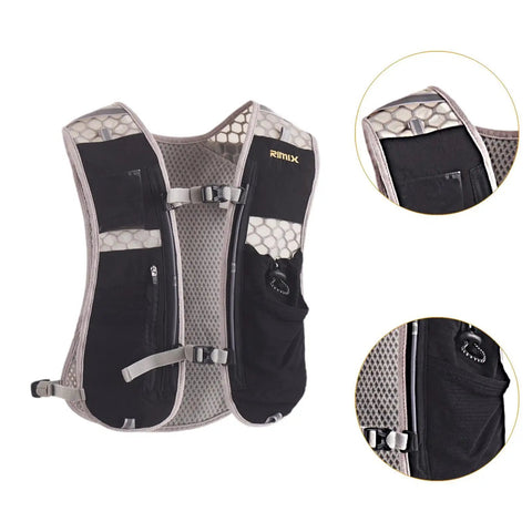 Hydration Vest And Pack For Running And Hiking Lightweight Water Rucksack Backpack With Reflective Straps For Men And Women Comfortable Fit On The Go For Every Workout And Trail Run, showing front design with mesh fabric and chest strap.