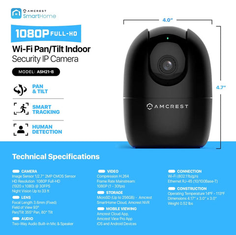 1080P WiFi Indoor Security Camera With Pan Tilt Zoom AI Human And Pet Detection Night Vision Nanny Cam product details