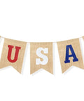 All American Patriotic Burlap Banner Garland For 4th Of July Decor Pre Strung Red White And Blue Flags 5x7 Inch Each With 8.2 Feet Rope Easy To Hang Independence Day Party Supplies showcasing USA letters and hearts
