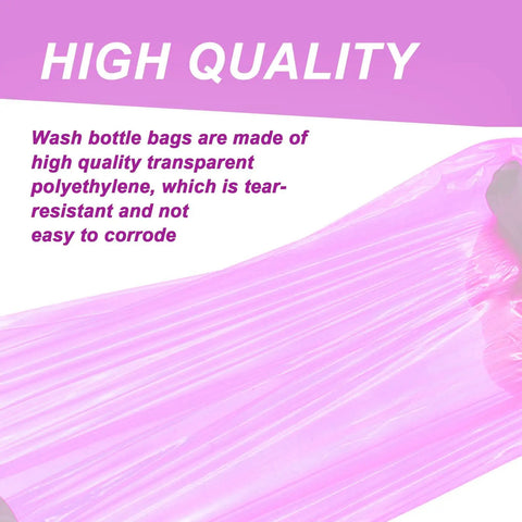 250 Pack Pink Tattoo Wash Bottle Bags Disposable Covers For Tattoos 5.9 By 10.25 Inches One Time Use Tear Resistant Polyethylene Pro Grade Quality For Pro Shops, pink polyethylene close-up