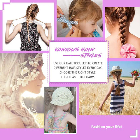 Hair Loop Tool Set With Pink Rat Tail Comb For French Braid Styling, Daily Braiding Kit For Mornings, School, Work Or Dance Practice, Replaces Fingers For Quick Slick Everyday Looks. Hair loop tools for braids in women and kids hairstyles