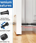 Built Like A Tank Adjustable Spring Door Stopper With Non Slip Silicone Pad Heavy Duty Wall Blocker Rust Resistant Matte Black Finish Premium Aluminum Alloy Shock Absorber Kickproof Home Hardware Upgrade showcasing adjustable length and shock absorbent design.