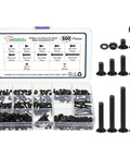 Flat Head Countersunk Machine Bolt Nut Kit 600 Pcs, Carbon Steel DIY Hardware Screws Set With Flat Washers in organizer box