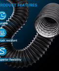 Close-up of 4 Inch Dryer Vent Hose 3 Ft Flexible Exhaust Duct With 2 Hose Clamps, showing durable and crush-resistant features.