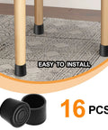 Tough As Nails Black PVC Rubber Furniture Leg Sleeves, Pack Of 16, installed on chair legs for scratch proof floor defense.