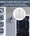 XinSheng 3-pack 4x4 in stainless steel door hinges, marine-grade 316 SS, ball-bearing, exterior use.