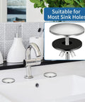 Heavy Duty 2 Inch Sink Hole Cover Featuring A Tight Leak Proof Seal For Kitchen And Bathroom Faucets, stainless steel cap in sink.