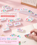 180 Piece Motivational Erasers Bulk For Kids And Classroom Use With Six Uplifting Designs on a pink surface