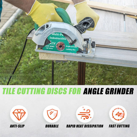 Angle grinder with 4.5-inch indestructible diamond cut-off disc on 7/8-inch arbor, for tile, glass, metal.