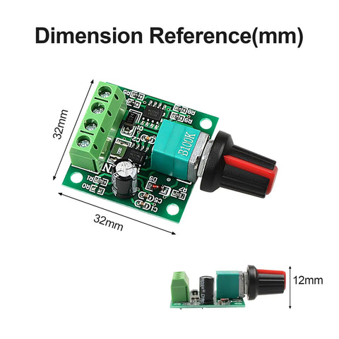 2 Pack Pwm Speed Controller For Low Voltage Dc Motors With Adjustable Driver Switch And Knob 1.8V To 12V Settings 2A 30W dimensions