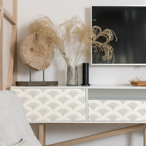 Boho Peel And Stick Wallpaper For Cabinets And Walls Modern Geometric Beige Self Adhesive Contact Paper on living room cabinets
