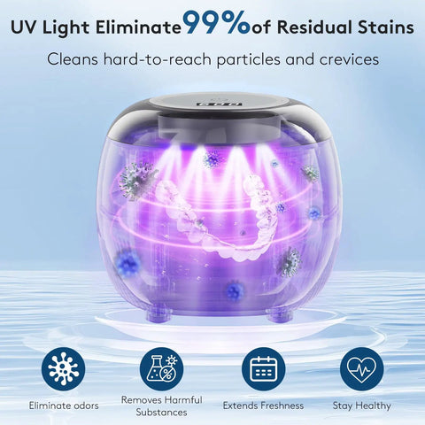Deep Clean Retainers Night Guards And Braces With 48kHz Ultrasonic Cleaner Pod 220ml Digital Timer For At Home Pro Grade Dental Care Also Safe For Dentures Aligner Toothbrush And Jewelry UV light cleaning pod