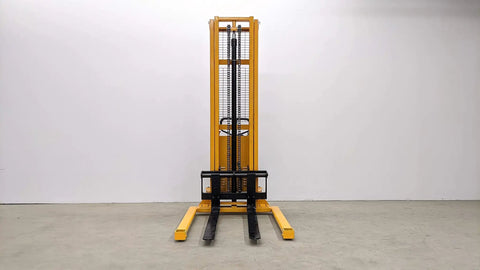 Front view of Heavy Duty Wide Leg Semi Electric Pallet Stacker Built Like A Tank With A Rock Solid 2204 Lbs Capacity And A Sweet 138 Inch Lift Height For Confined Warehouses.
