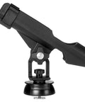 Beefy Kayak Rod Holder With 360 Degree Adjustable Lock, T Shaped Screw Or Track Mount On Rail, Works For Kayaks Canoes And Fishing Boats, Heavy Duty ABS Fishing Pole Holder For Anglers, black ABS rail mount side view
