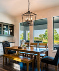 Four Light Farmhouse Industrial Lantern Cage Pendant Light In Gun Black Finish For Kitchen Island Dining Room Hallway Entryway And Foyer