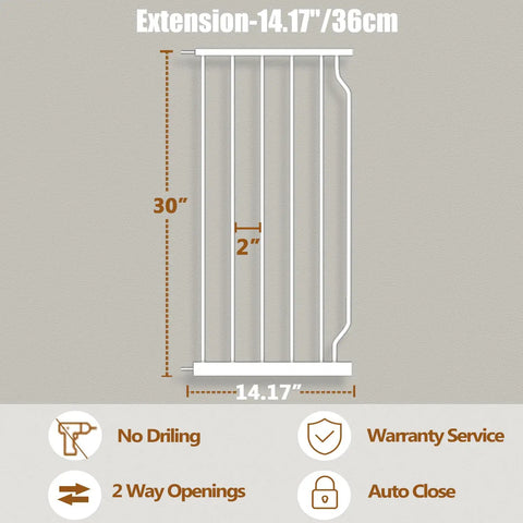 White 14.17-inch extension for Walk Through Baby Gate With Auto Close, Kid Safe, 29.92 Inches High, One Hand Open, Double Locking