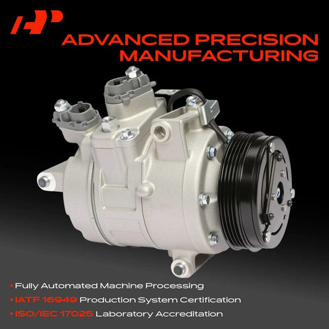 Heavy Duty AC Climate Control Compressor Assembly With Four Groove Pulley And Prefilled Oil For 2013 To 2019 Ford Explorer and Police Interceptor, side view.