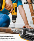 Universal Screw Extractor Kit With Drill Bits For Stripped Rusty Screws And Nuts Remover Tools For Broken Bolts DIY Hardware Repair Set Heavy Duty Alloy Steel in use with a drill.