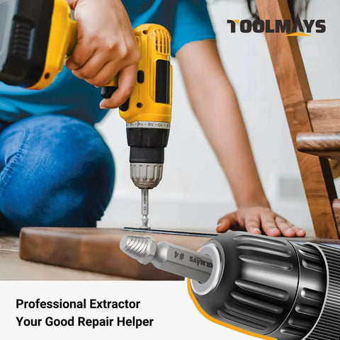 Universal Screw Extractor Kit With Drill Bits For Stripped Rusty Screws And Nuts Remover Tools For Broken Bolts DIY Hardware Repair Set Heavy Duty Alloy Steel in use with a drill.